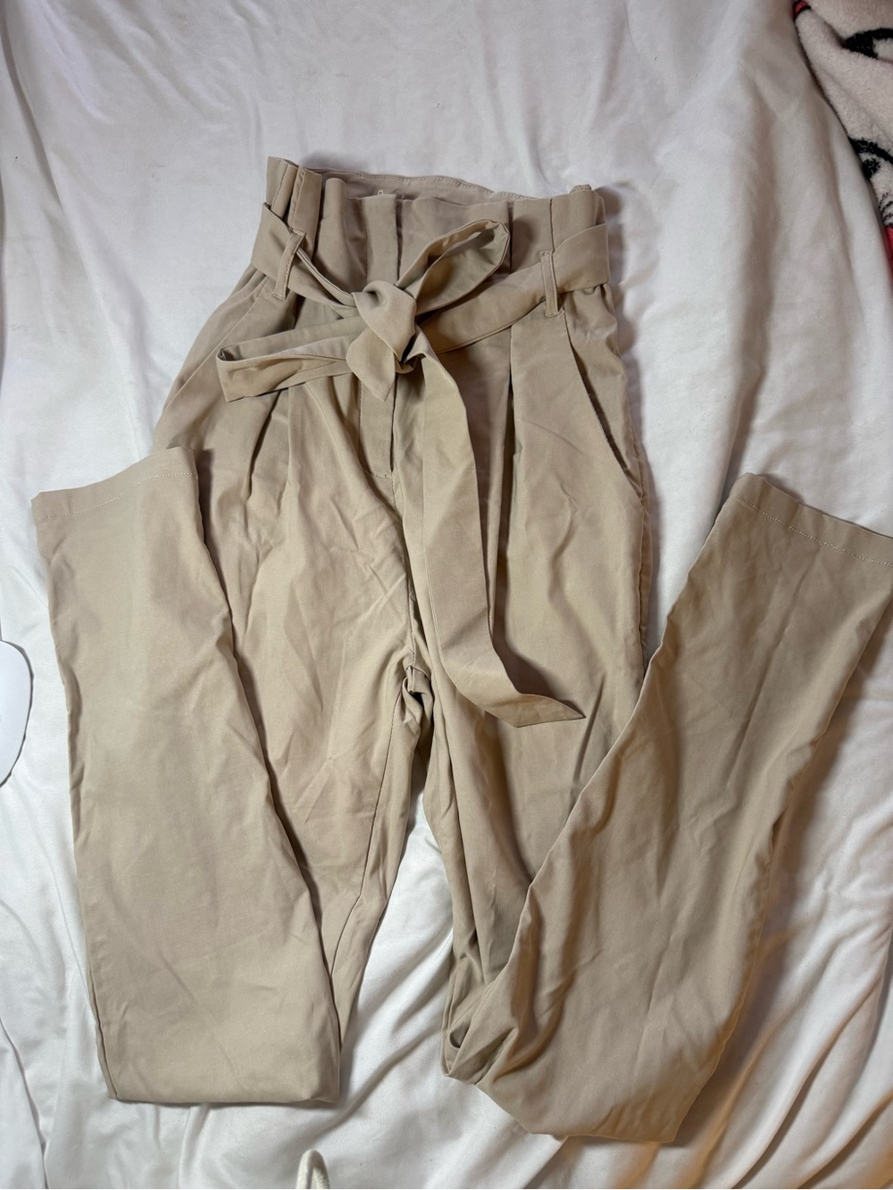 Windsor Beige Tie-Waist Paperbag Trousers